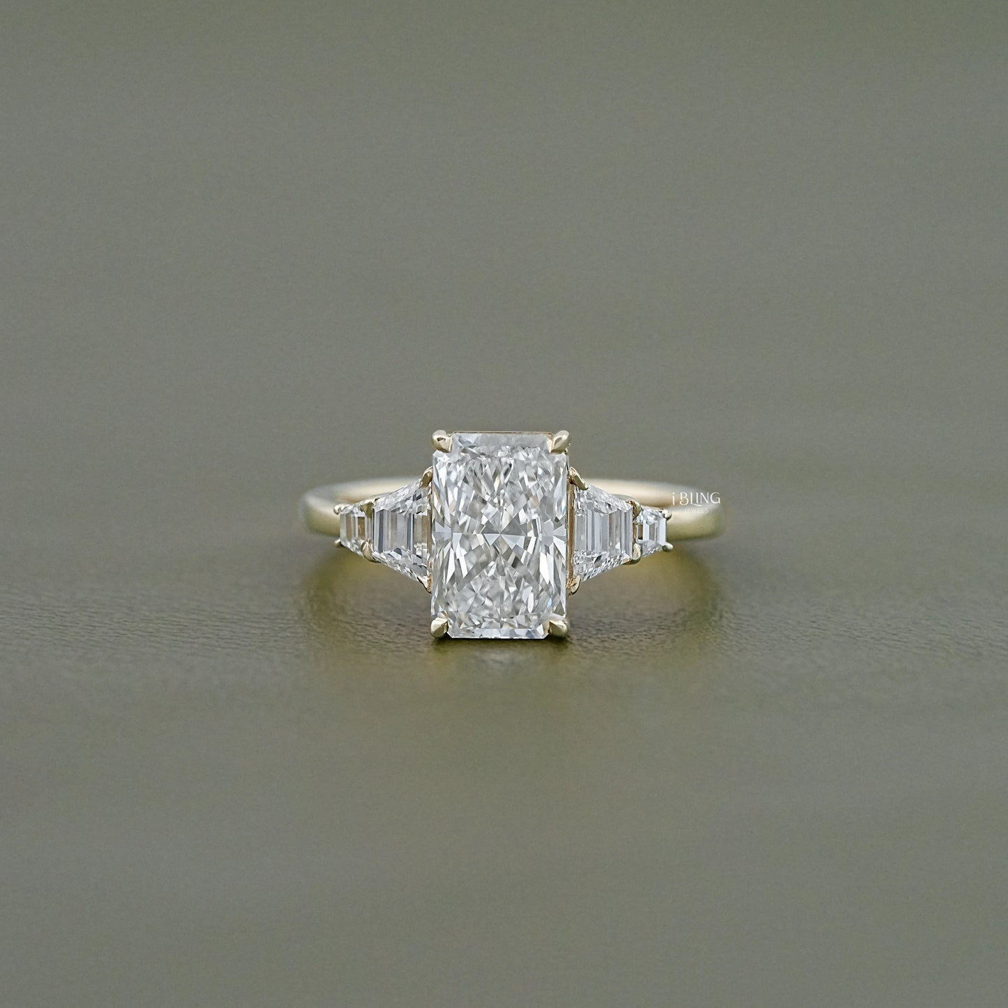 iBling Jewels Radiant Cut Five Stone Lab Grown Diamond Engagement Ring with Trapezoid sides