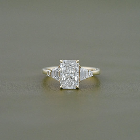 iBling Jewels Radiant Cut Five Stone Lab Grown Diamond Engagement Ring with Trapezoid sides