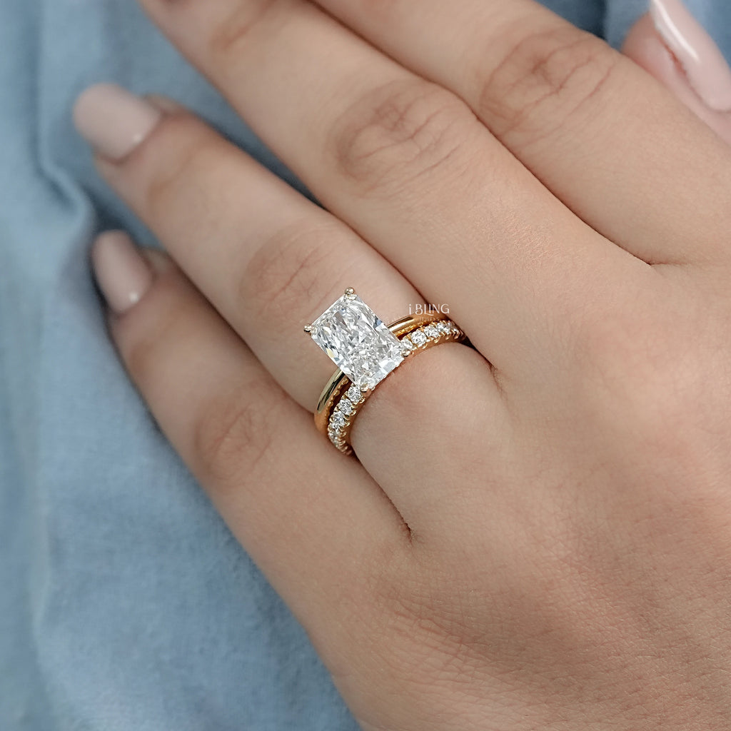 Radiant Cut lab diamond Bridal Ring-Set