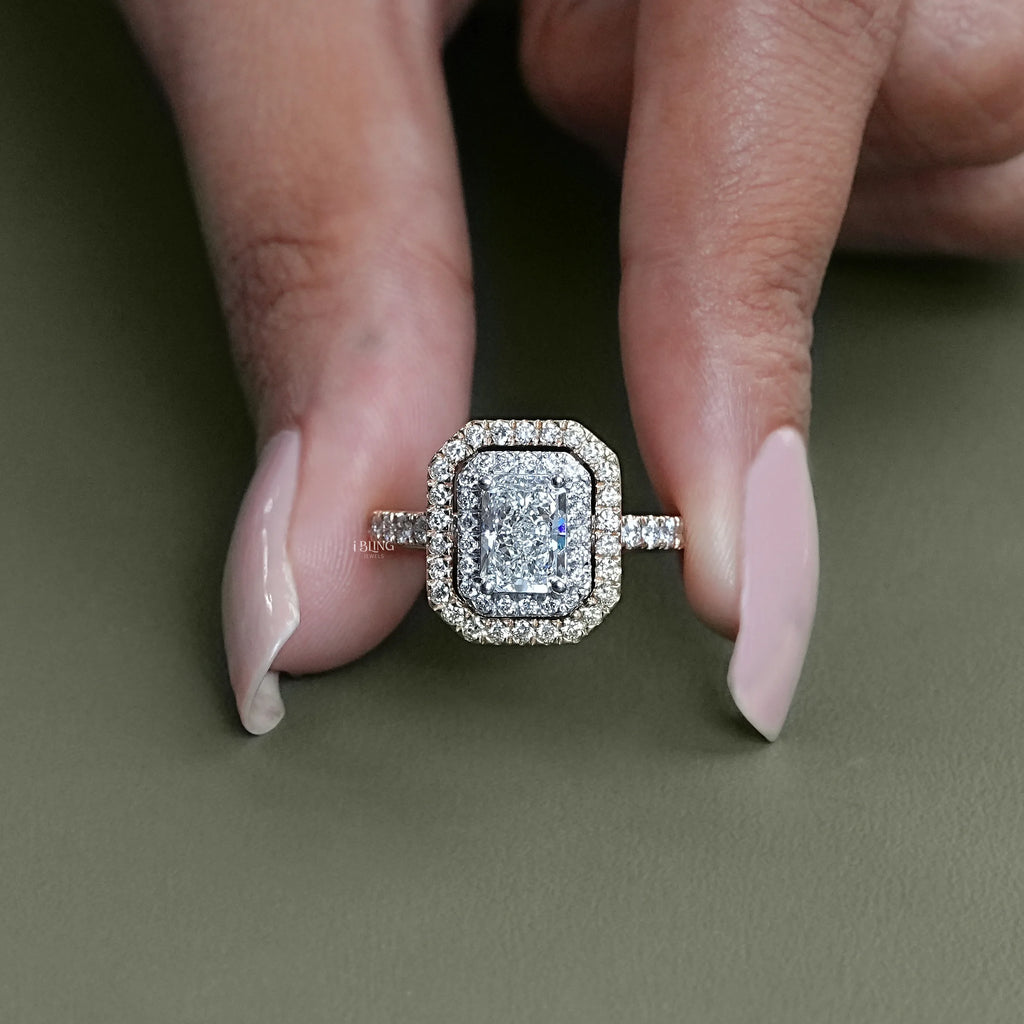 Radiant Cut Lab Diamond Double Halo Ring