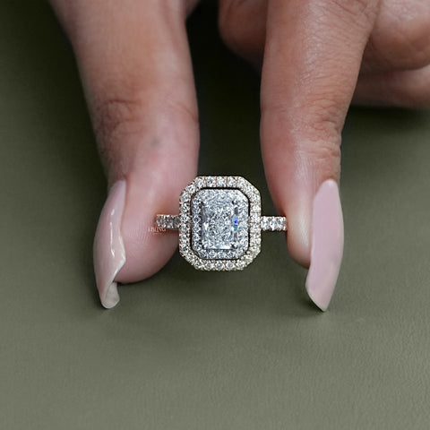 Radiant Cut Lab Diamond Double Halo Ring