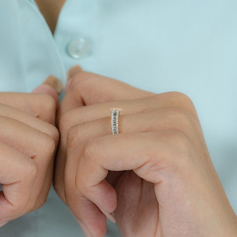 Emerald Cut Lab Diamond Half Eternity Band