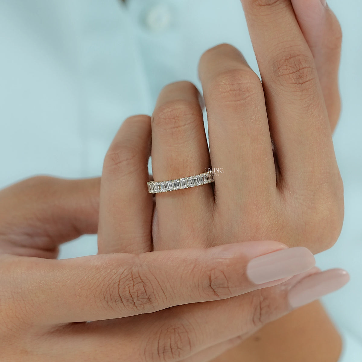 Emerald Cut Lab Diamond Half Eternity Band Half Eternity