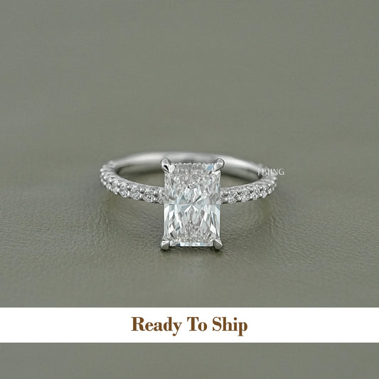 Radiant Cut Lab Diamond Solitaire Accent Engagement Ring Ring
