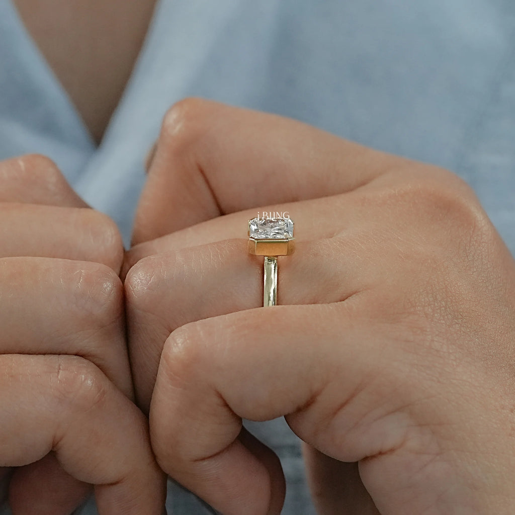 Radiant Cut East West Half Bezel Set Engagement Ring