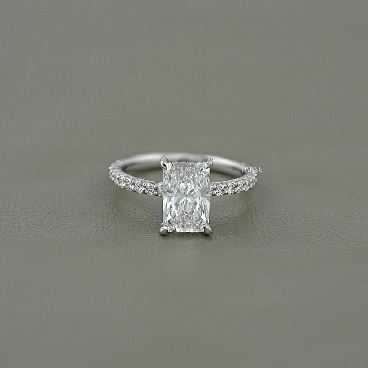 Radiant Cut Lab Diamond Solitaire Accent Engagement Ring