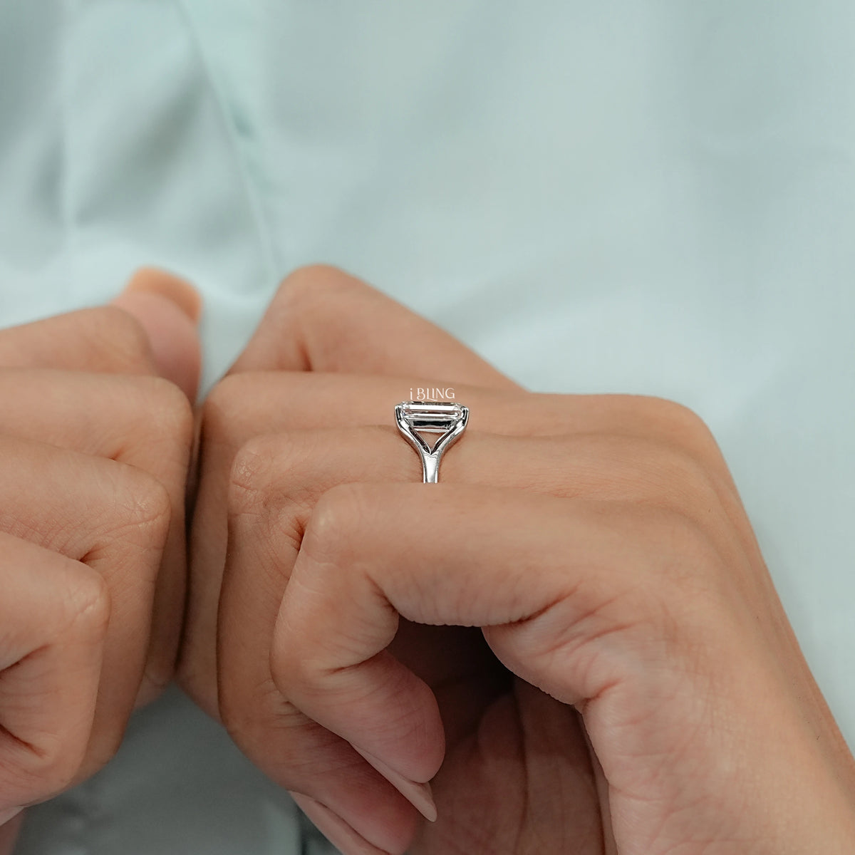 Emerald Cut Lab Diamond Solitaire Split Shank Ring