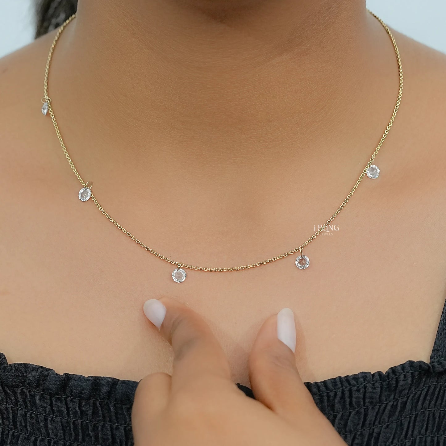 Rose Cut Round Diamond Station Necklace Necklace