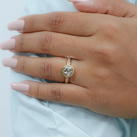 Bezel Set Rose Cut Round Accent Diamond Ring