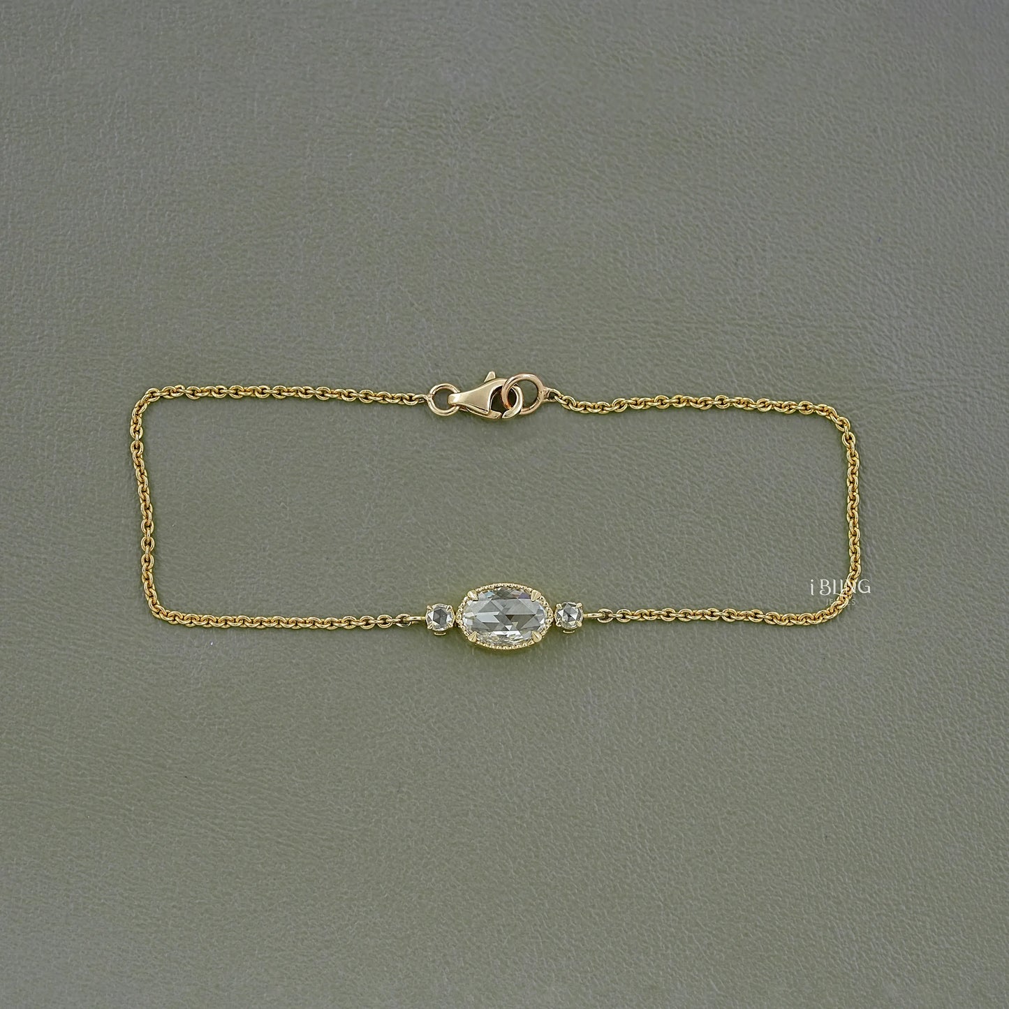 Three Stone Rose Cut Oval Diamond Bracelet Chain Bracelet