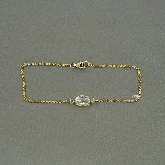 Three Stone Rose Cut Oval Diamond Bracelet Chain Bracelet