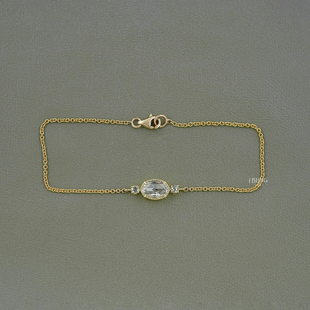 Three Stone Rose Cut Oval Diamond Bracelet