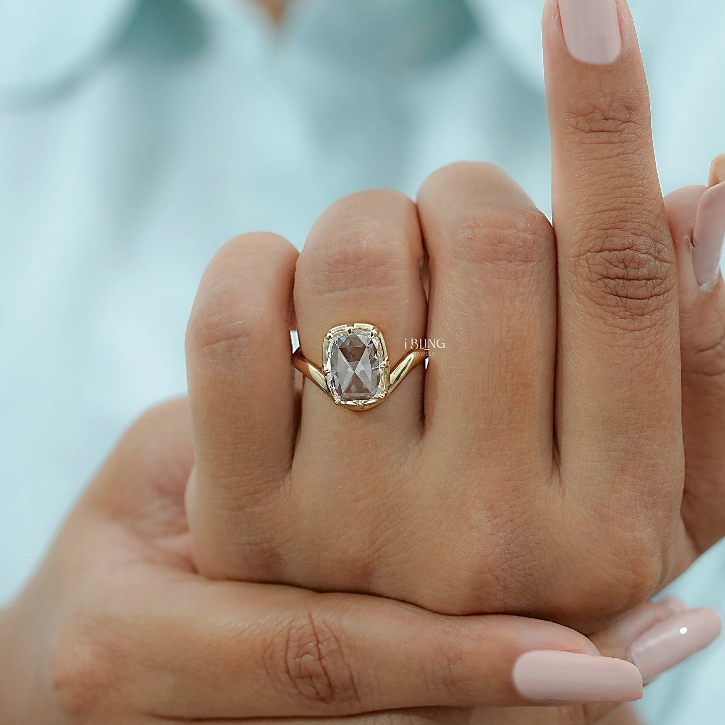 Rose Cut Elongated Cushion Curved Engagement Ring Band