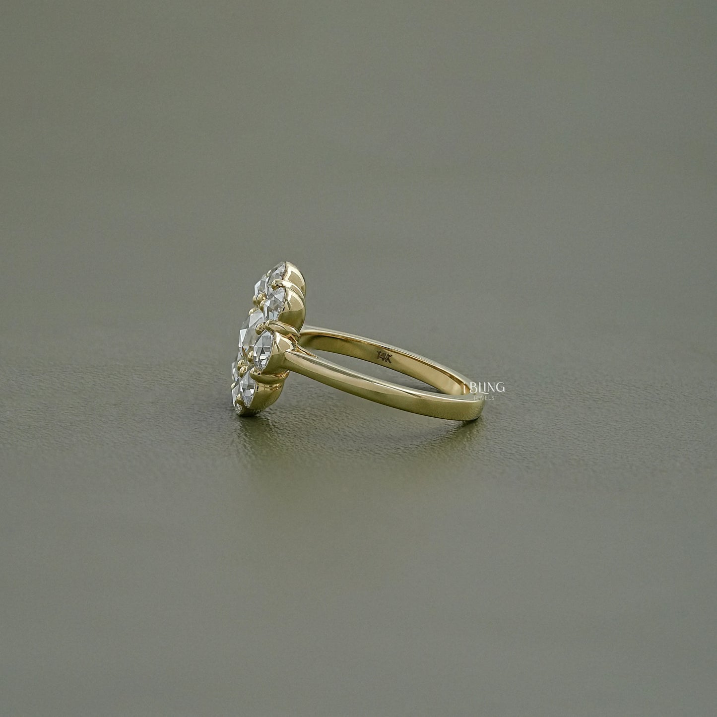 Rose Cut Round Diamond Halo Engagement Ring Solitaire Ring