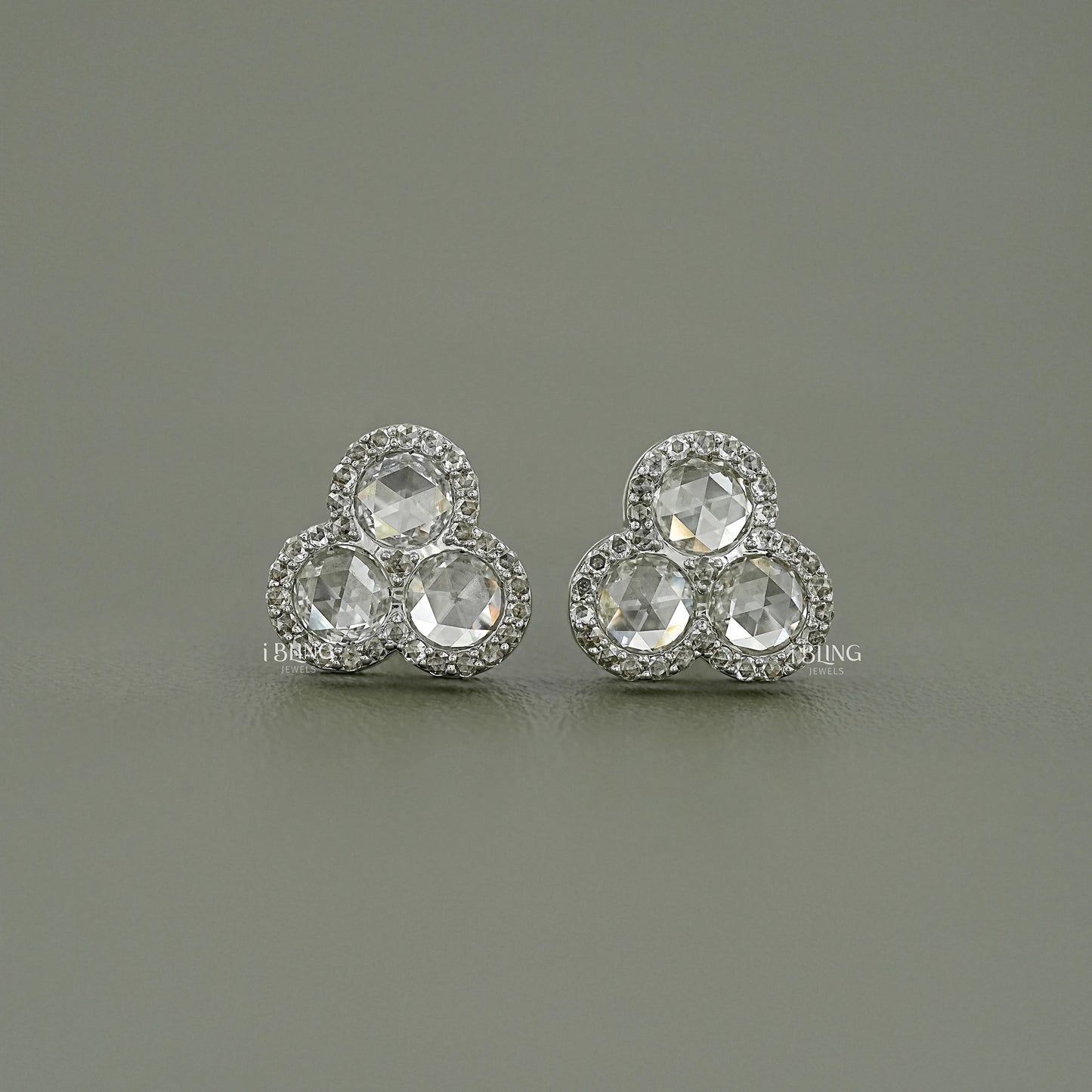 Three Stone Halo Stud Earrings Earrings