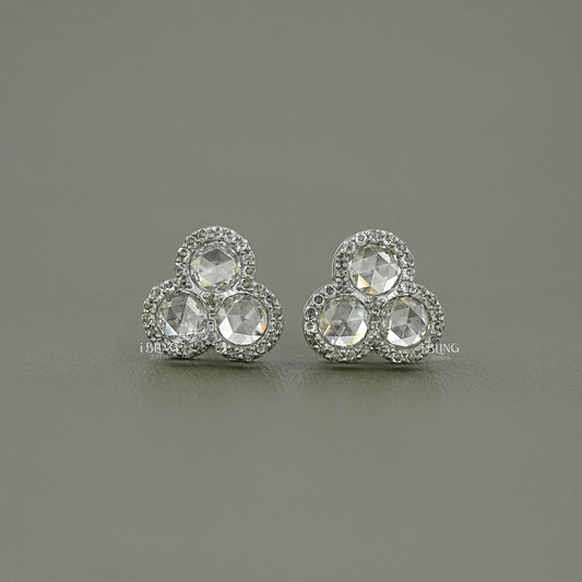 Three Stone Halo Stud Earrings Earrings
