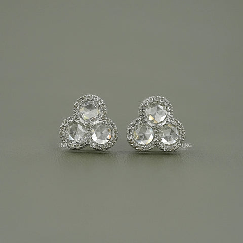 Three Stone Halo Stud Earrings
