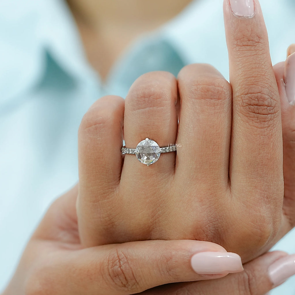 Hidden Halo Rose Cut Round Diamond Accent Ring