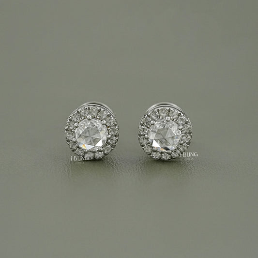 Round Rose Cut Diamond Halo Stud Earrings Earrings