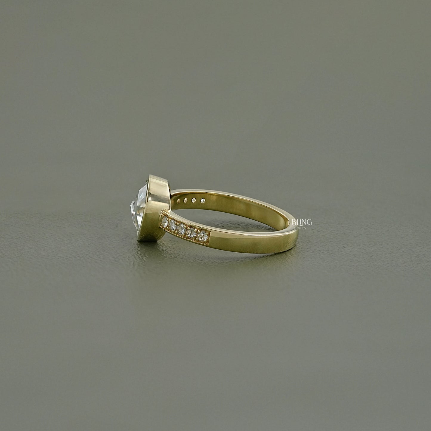 Bezel Set Rose Cut Round Accent Diamond Ring Solitaire Ring