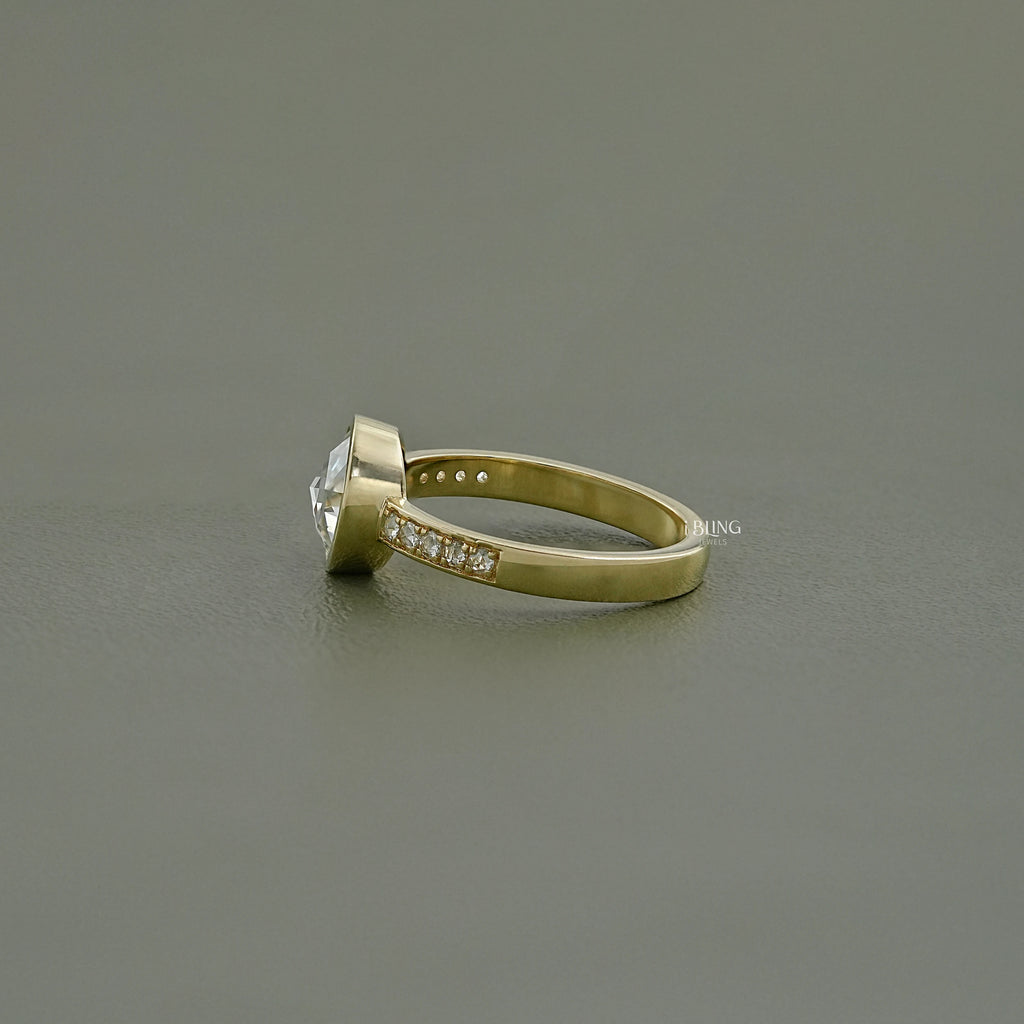 Bezel Set Rose Cut Round Accent Diamond Ring