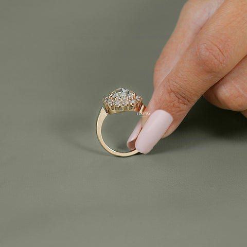 Rose Cut Oval Lab Diamond Halo Ring