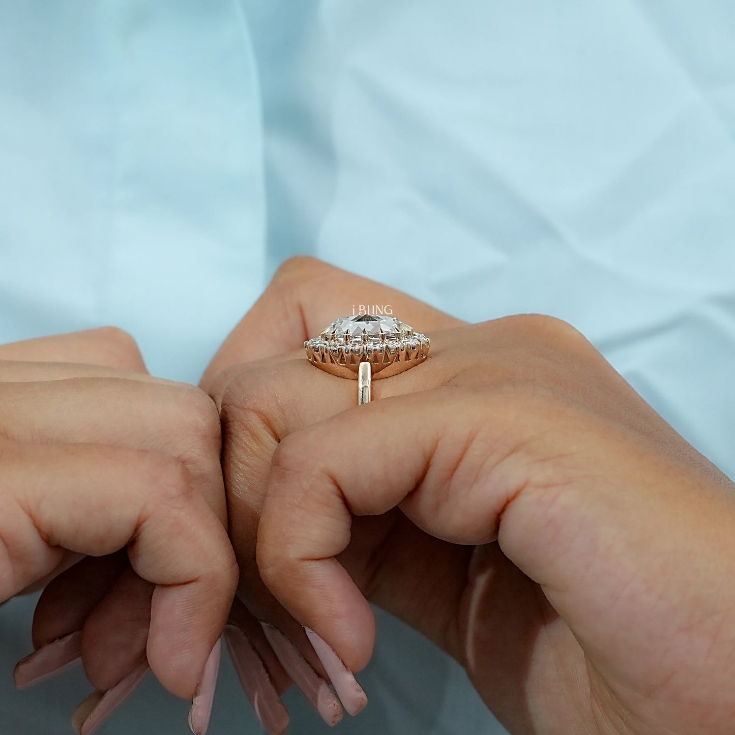 Rose Cut Oval Lab Diamond Halo Ring Solitaire Ring