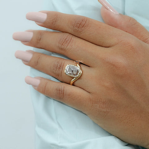 Rose Cut Elongated Cushion Curved Engagement Ring