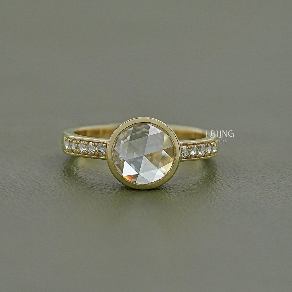 Bezel Set Rose Cut Round Accent Diamond Ring