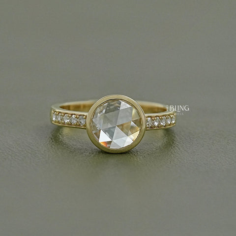 Bezel Set Rose Cut Round Accent Diamond Ring