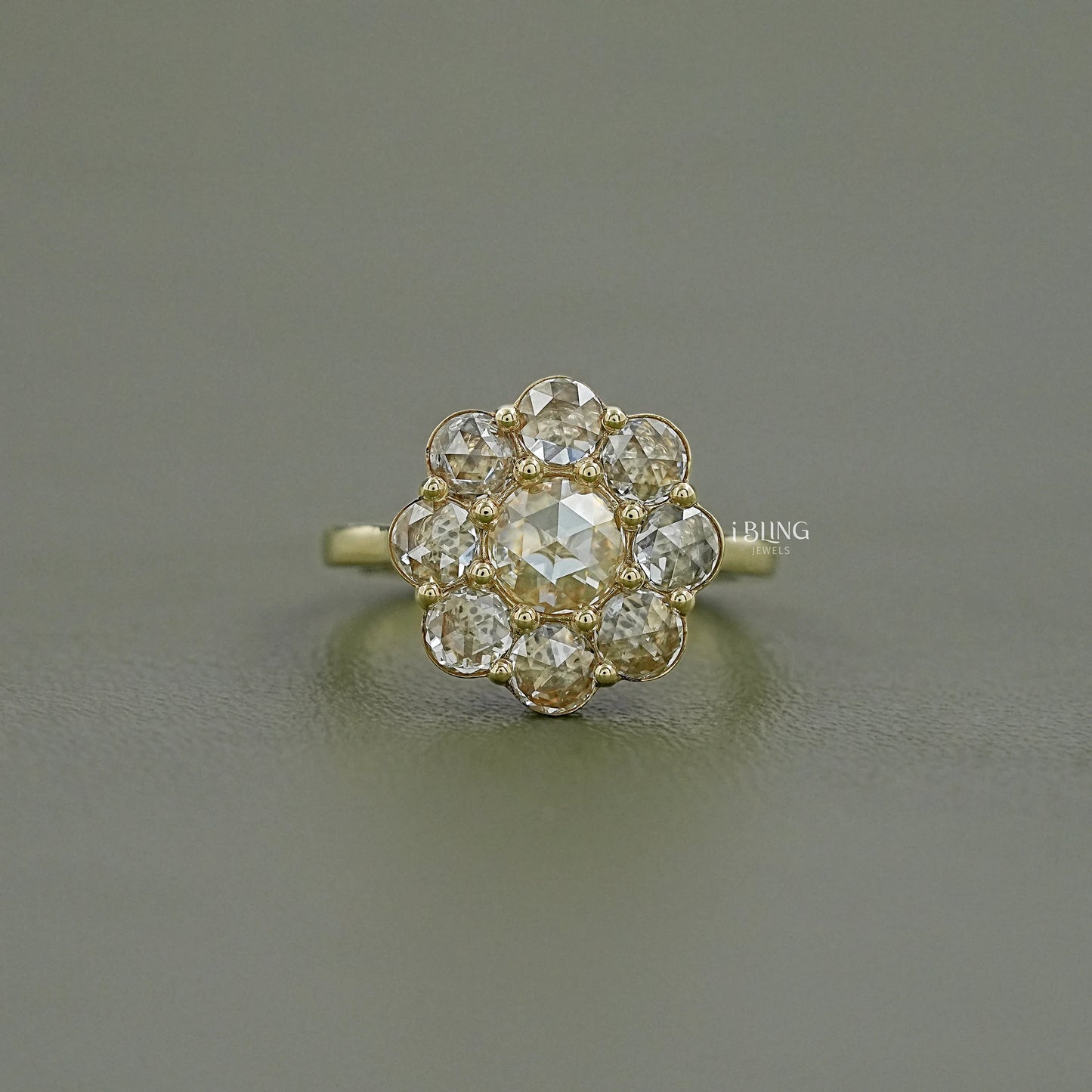 Rose Cut Round Diamond Halo Engagement Ring Solitaire Ring