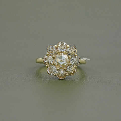 Rose Cut Round Diamond Halo Engagement Ring