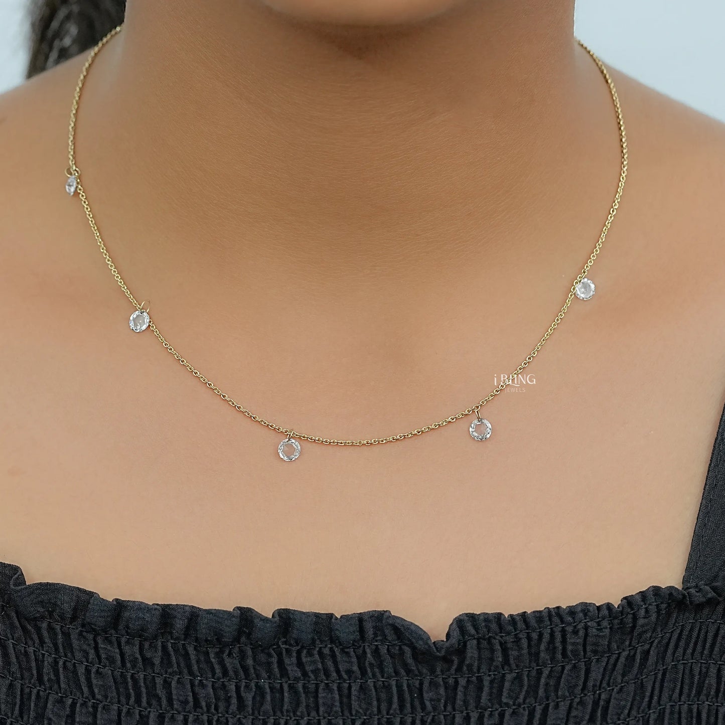 Rose Cut Round Diamond Station Necklace Necklace