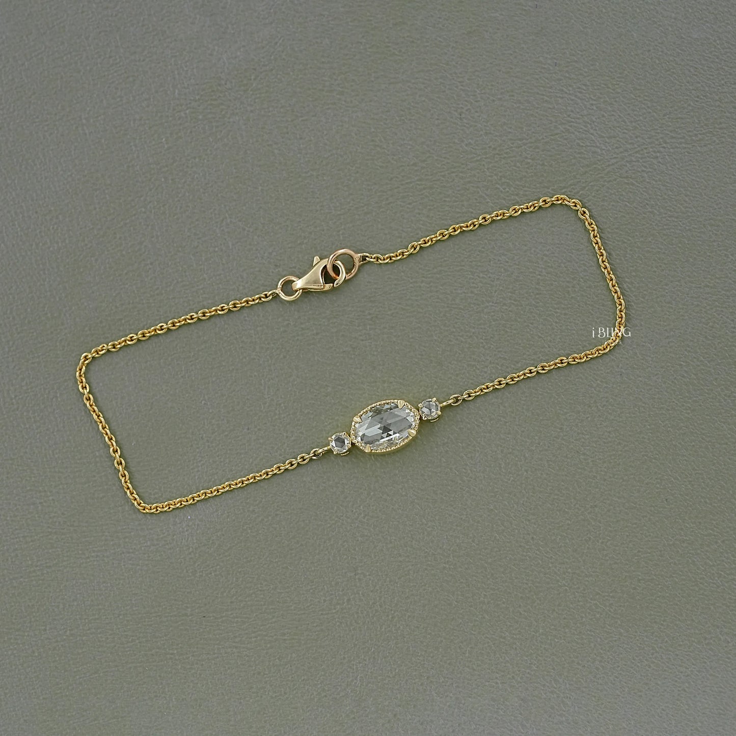 Three Stone Rose Cut Oval Diamond Bracelet Chain Bracelet