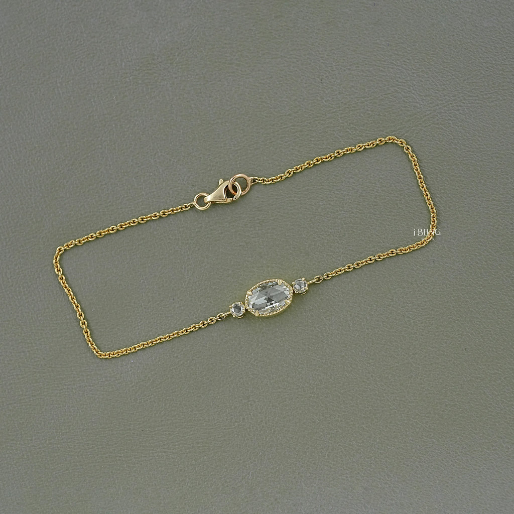 Three Stone Rose Cut Oval Diamond Bracelet