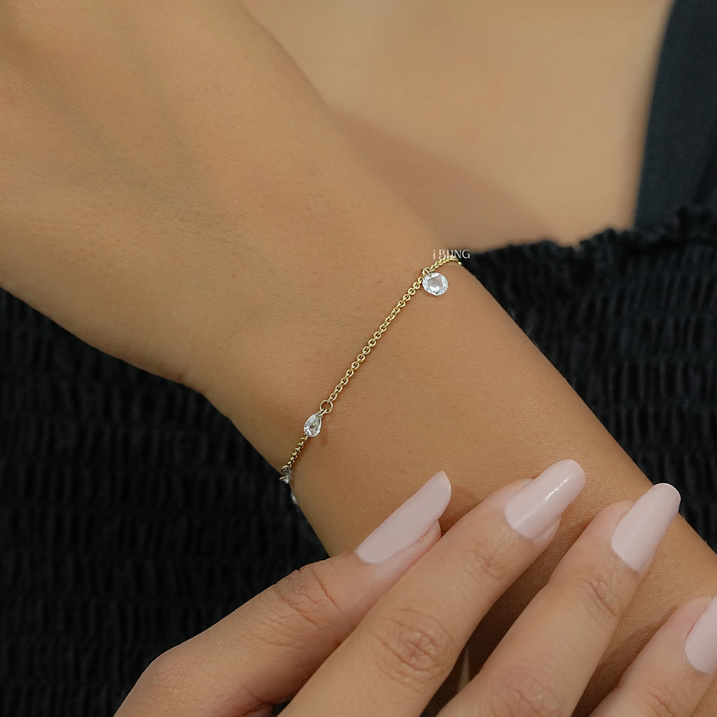 Multi Shape Rose Cut Diamond Station Bracelet