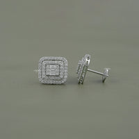 Round & Baguette Diamond Cluster Stud Earring
