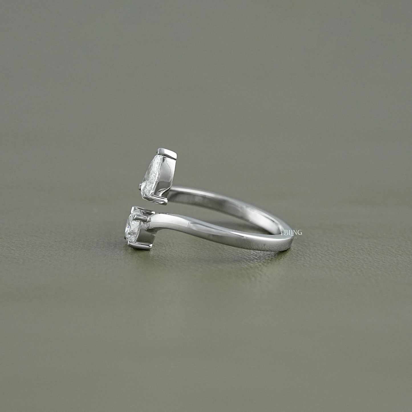 Pear & Round Cut Lab Grown Diamond Two Stone Ring