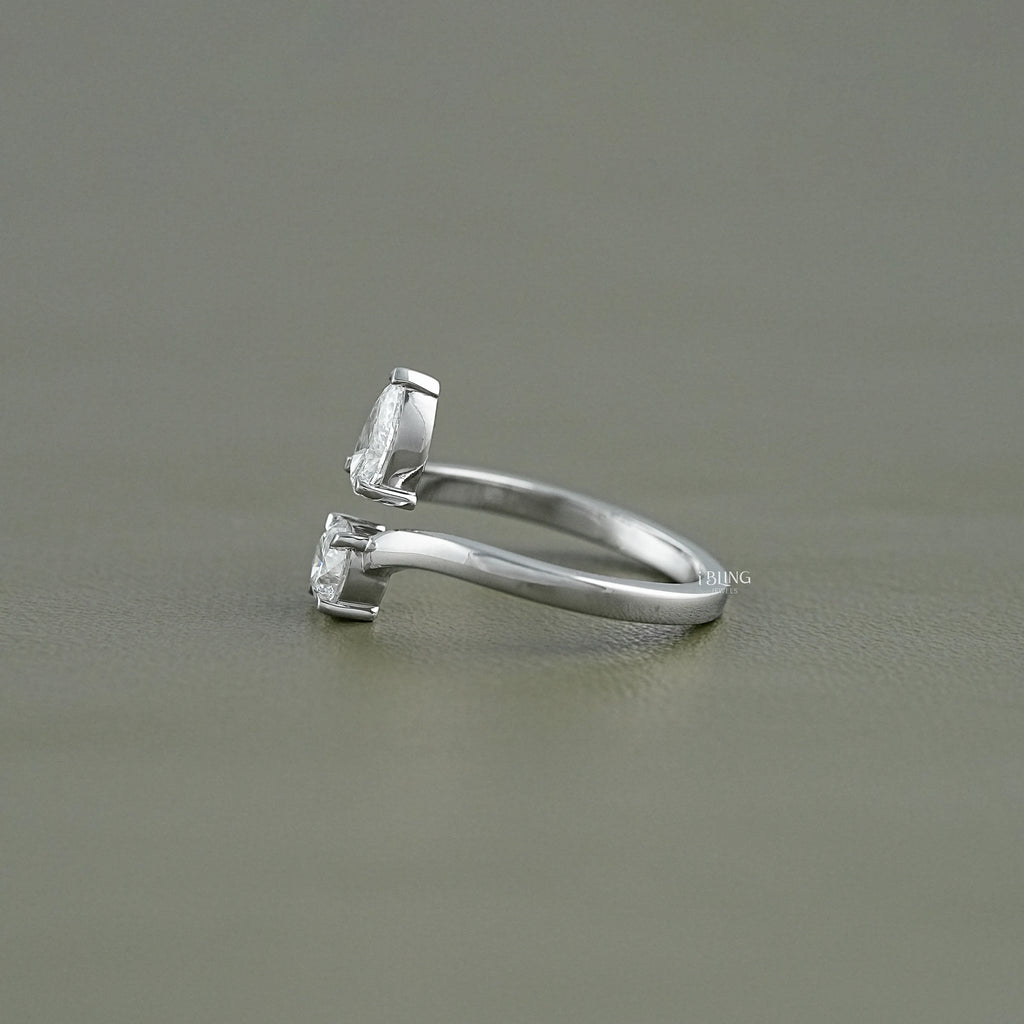 Pear & Round Cut Lab Grown Diamond Two Stone Ring