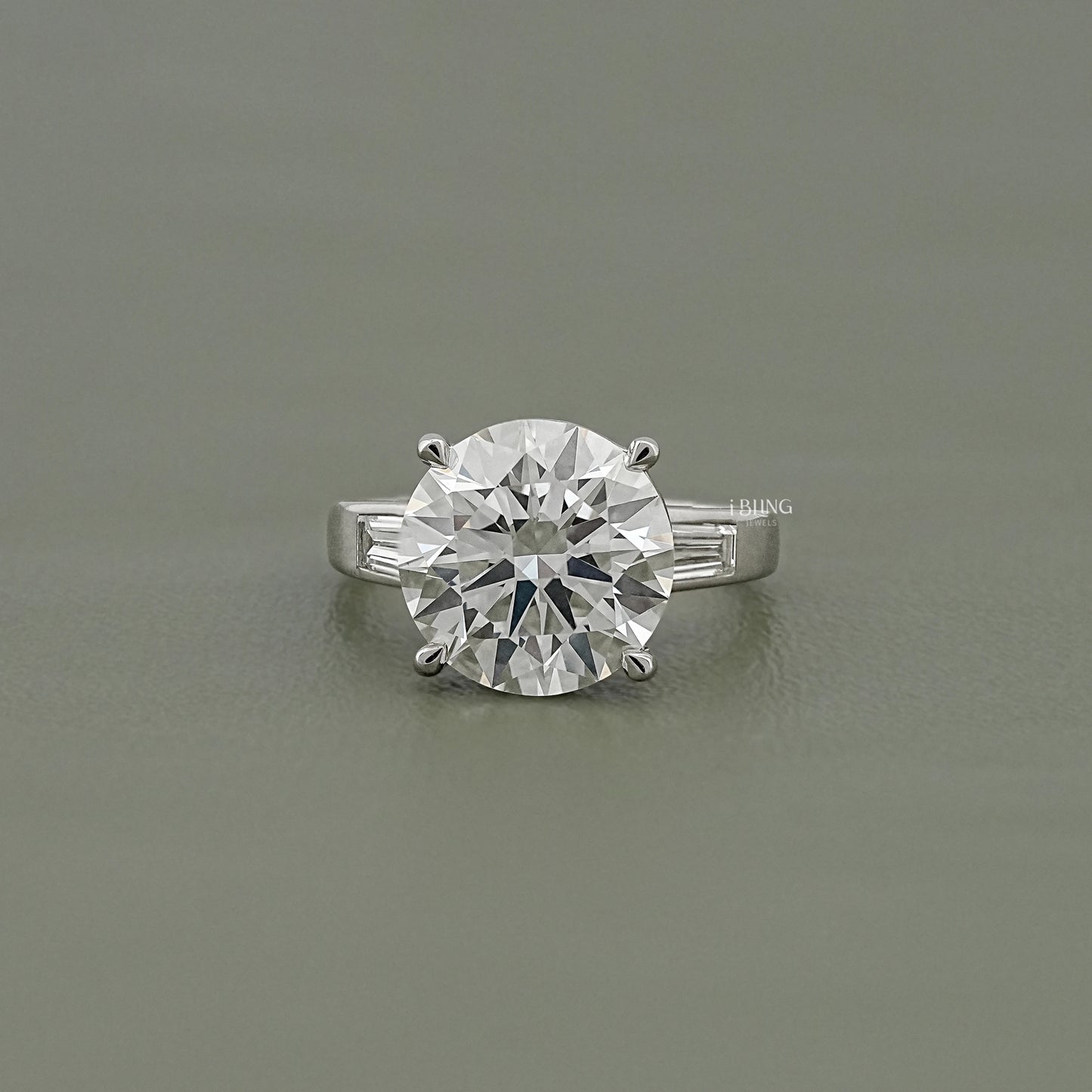 Round And Tapered Baguette Lab Diamond Ring Solitaire Ring