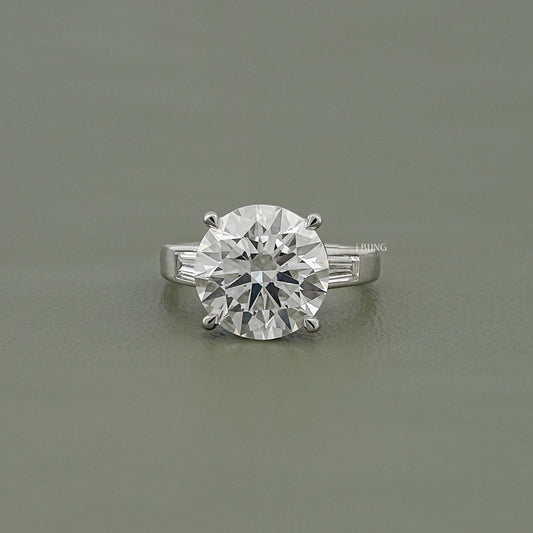 Round And Tapered Baguette Lab Diamond Ring Solitaire Ring