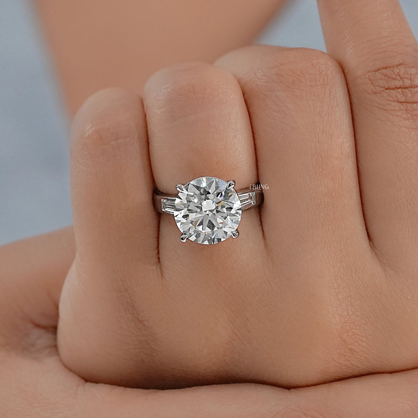 Round And Tapered Baguette Lab Diamond Ring Solitaire Ring