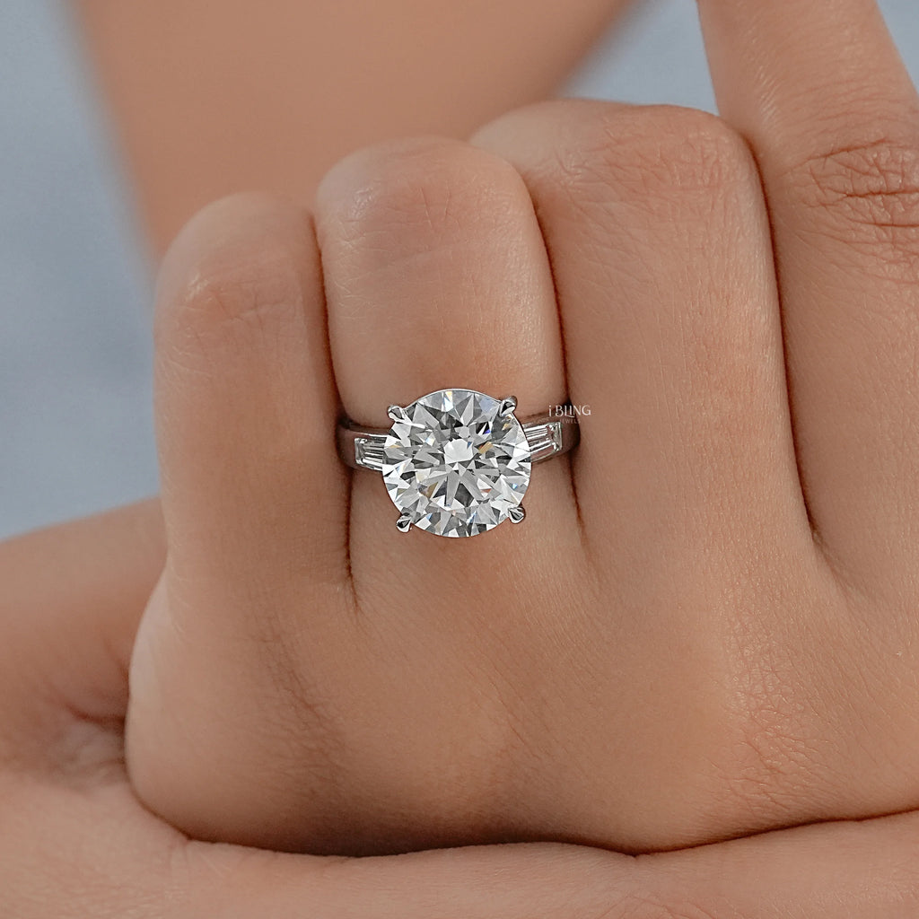 Round And Tapered Baguette Lab Diamond Ring