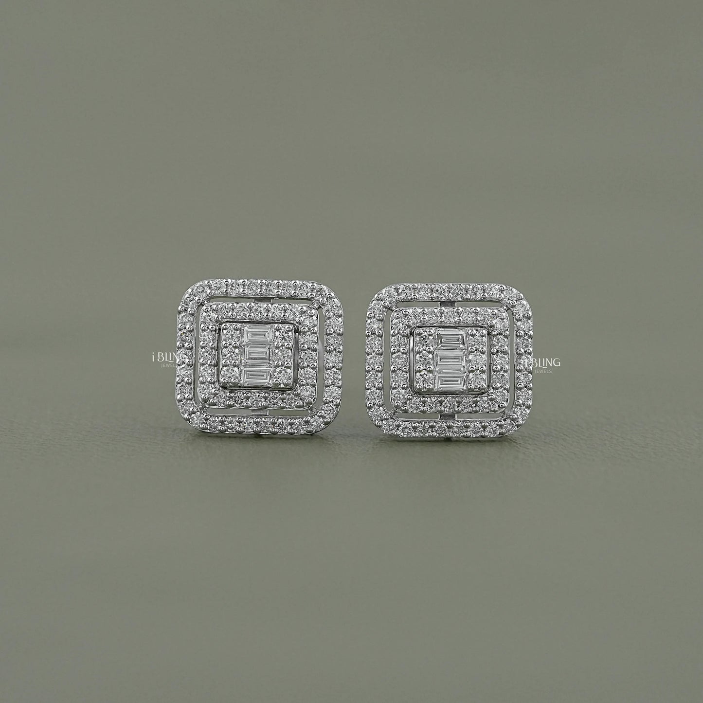 Round & Baguette Diamond Cluster Stud Earring