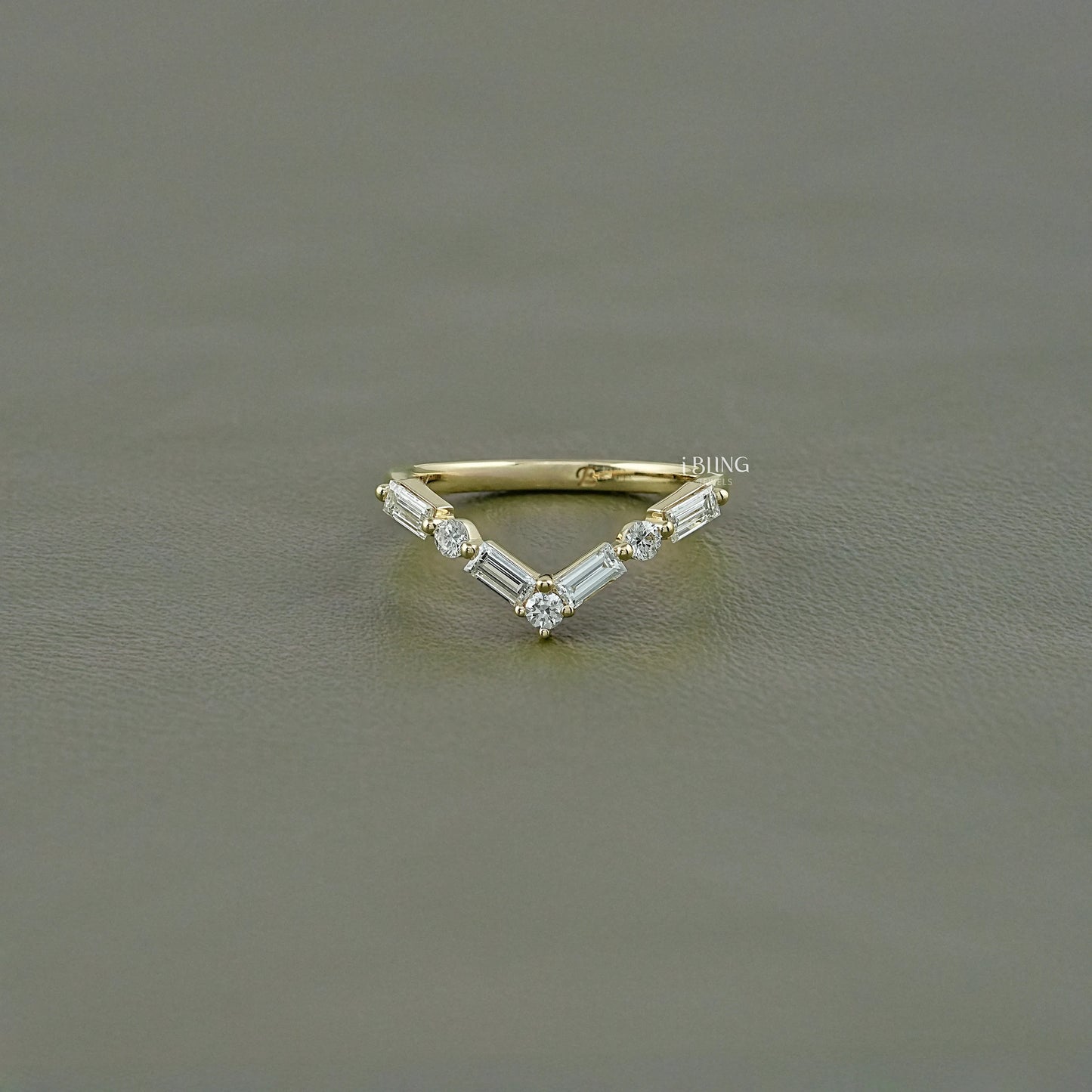 Round And Baguette Diamond V Shape Engagement Ring