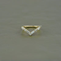 Round And Baguette Diamond V Shape Engagement Ring