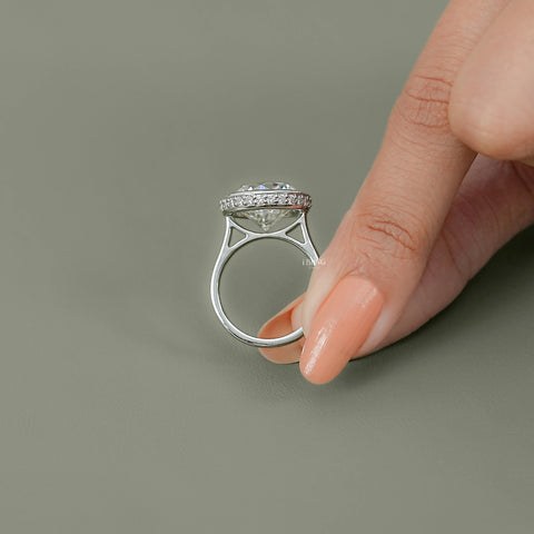 Round Cut Bezel Set Hidden Halo Engagement Ring