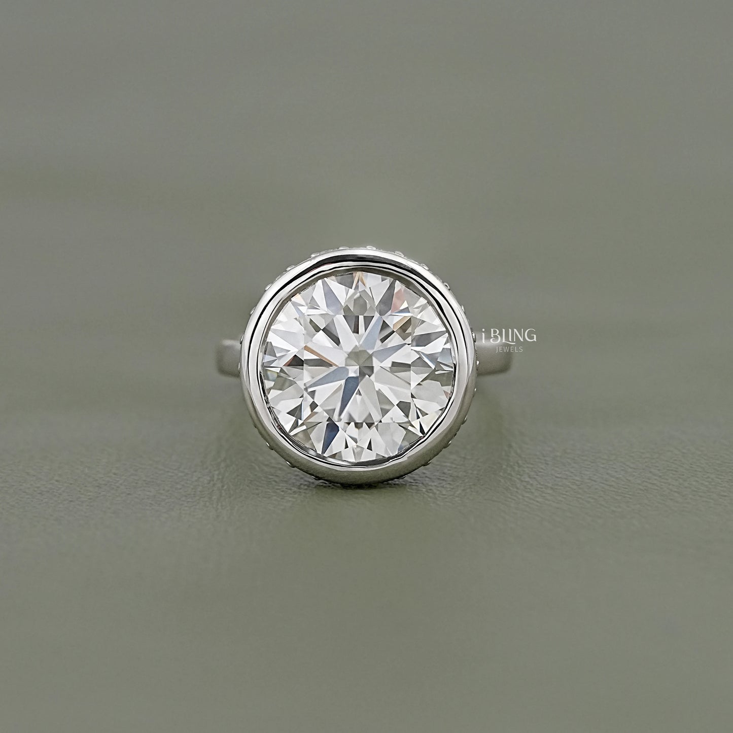 Round Cut Bezel Set Hidden Halo Engagement Ring Solitaire Ring