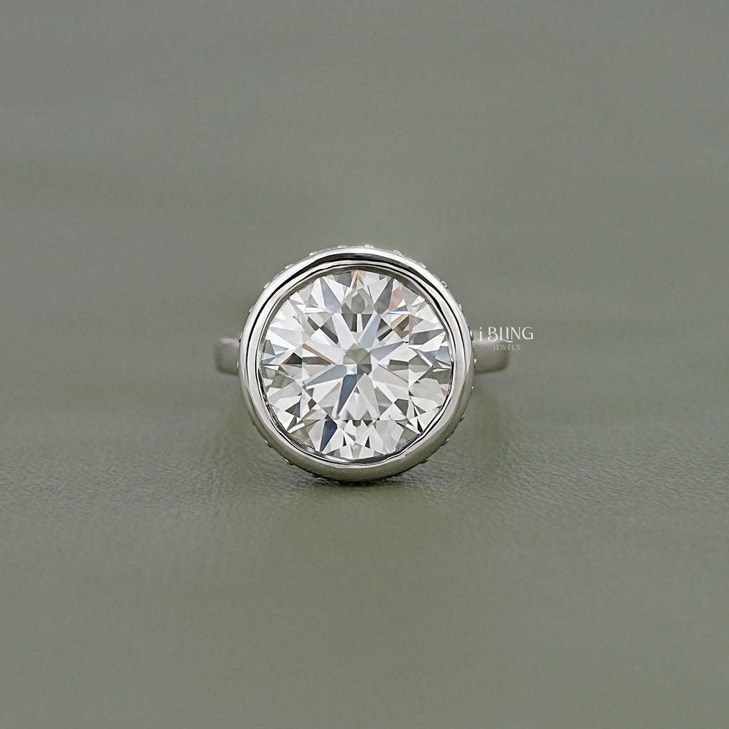 Round Cut Bezel Set Hidden Halo Engagement Ring