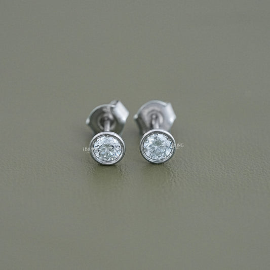 Bezel Round Diamond Stud Earring